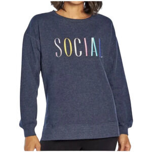 Wildfox NWT Navy Statement “Social” Sweatshirt Side Slits Drop Shoulder Size M